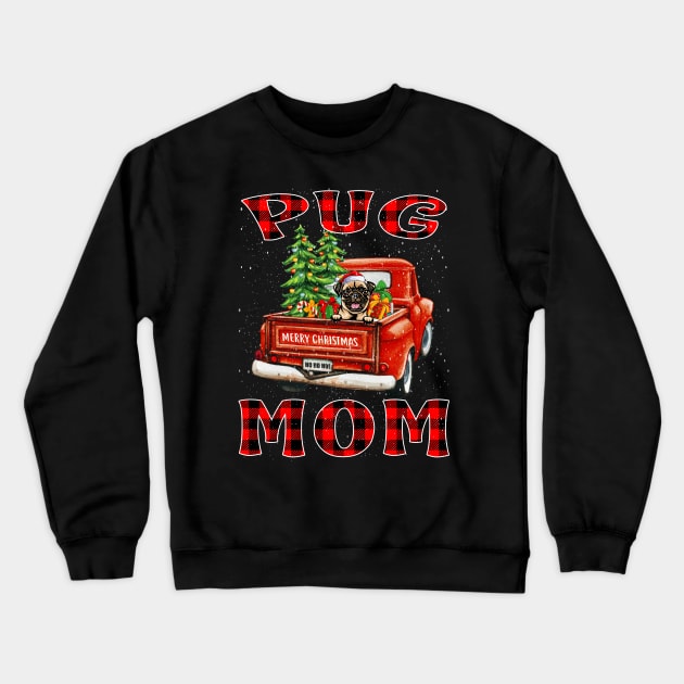 Christmas Pug Mom Santa Hat Truck Tree Plaid Dog Mom Christmas Crewneck Sweatshirt by intelus